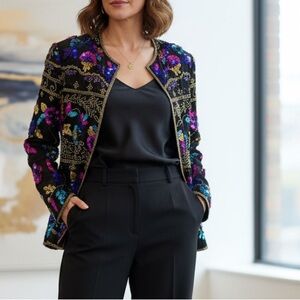 VTG 100%Silk Elegant Black Women's blazer size L